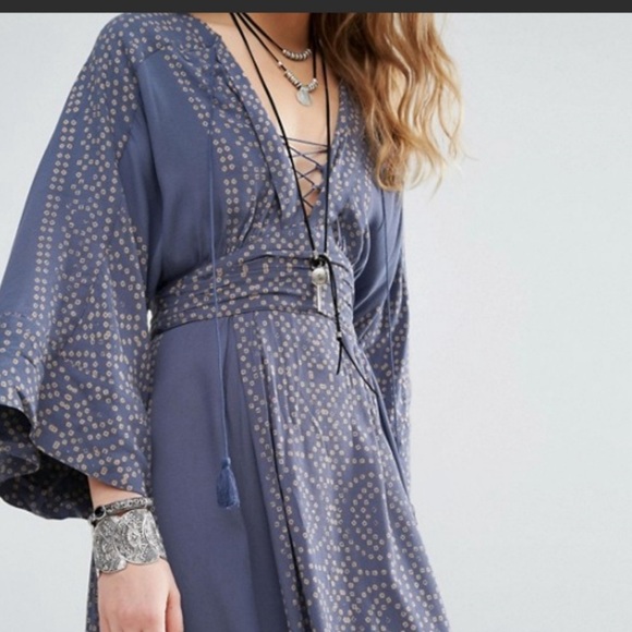 Free People NWT Modern Kimono Maxi Dress Size 0 XS Blue - Picture 2 of 16